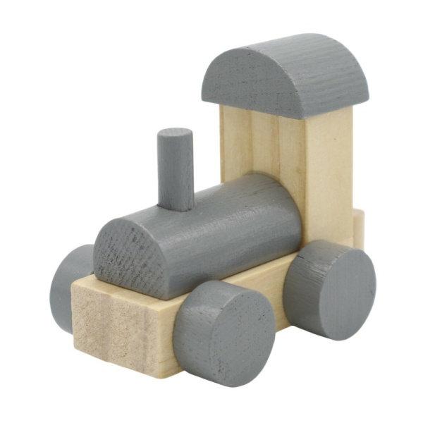 Houten Treinletter Grijs Pastel "Locomotief"