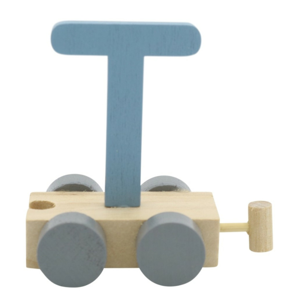 Houten Treinletter Pastel "T"  Blauw