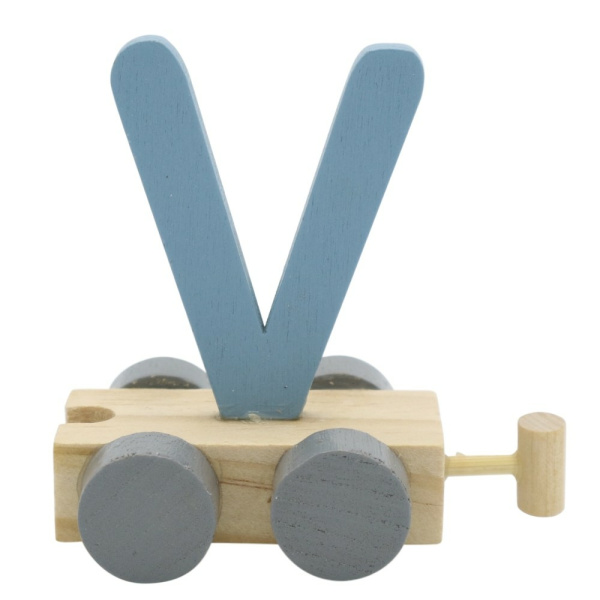 Houten Treinletter Pastel "V" Blauw
