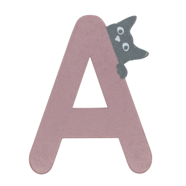 Houten Kattenletter "A" Roze