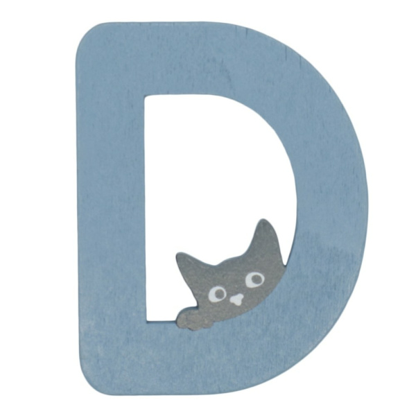 Houten Kattenletter "D" Blauw