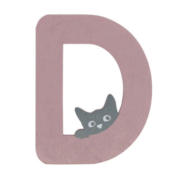 Houten Kattenletter "D" Roze