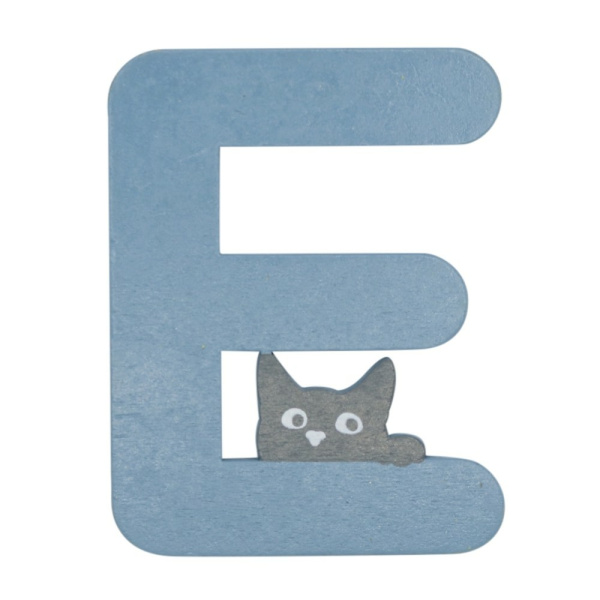 Houten Kattenletter "E" Blauw