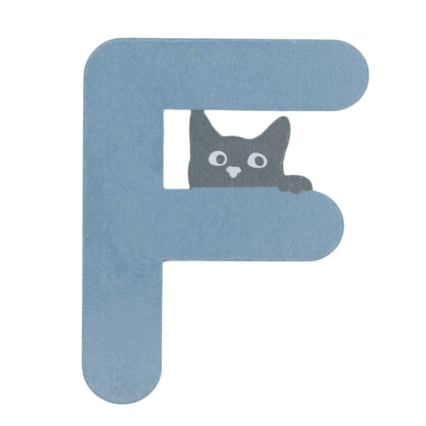 Houten Kattenletter "F" Blauw