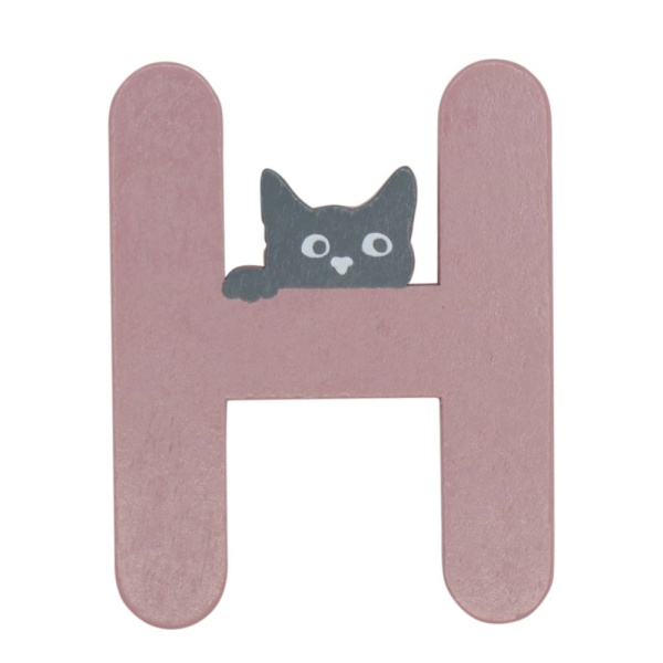 Houten Kattenletter "H" Roze