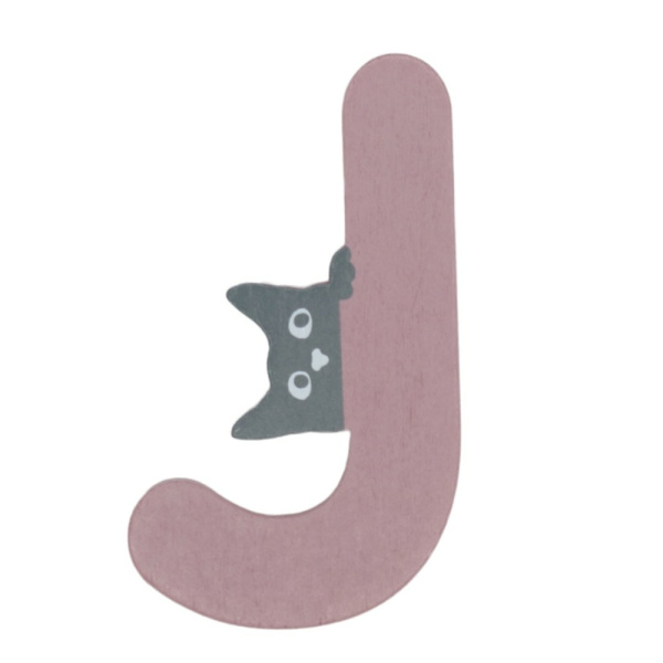 Houten Kattenletter "J" Roze