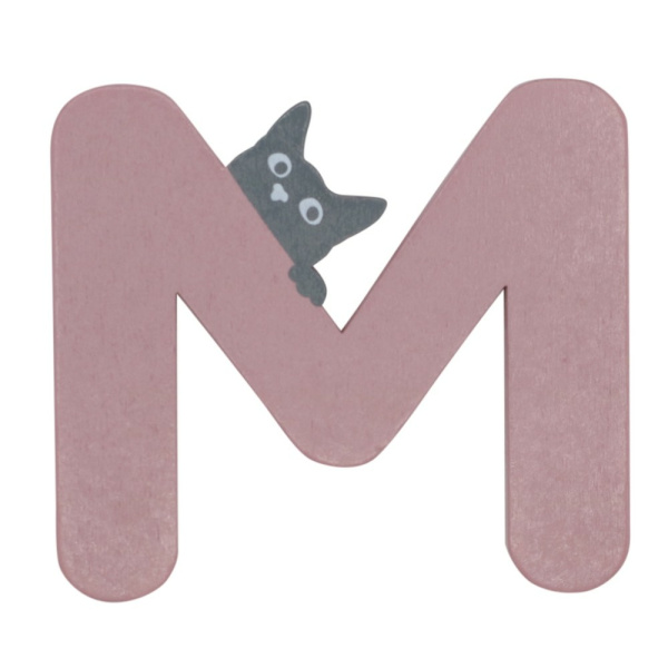 Houten Kattenletter "M" Roze