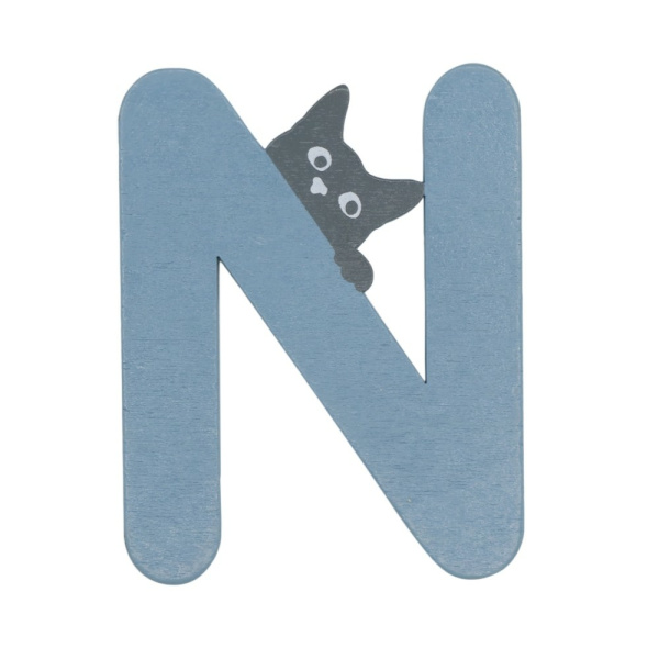 Houten Kattenletter "N" Blauw