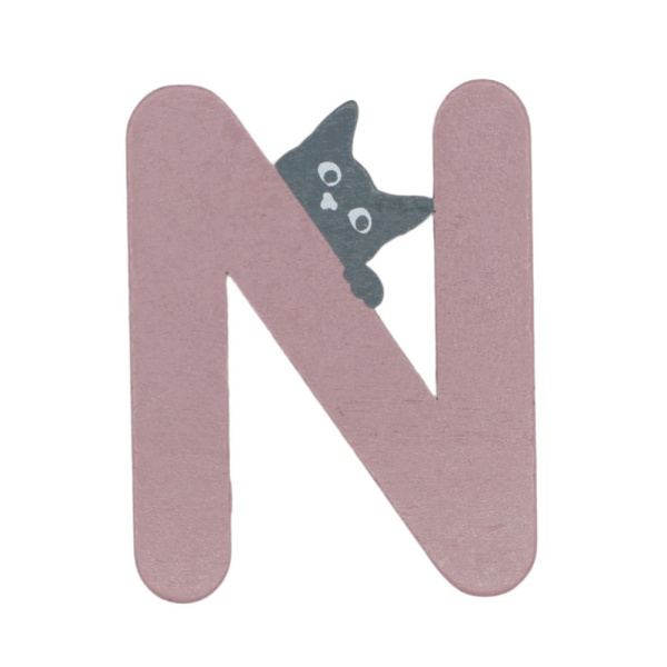Houten Kattenletter "N" Roze