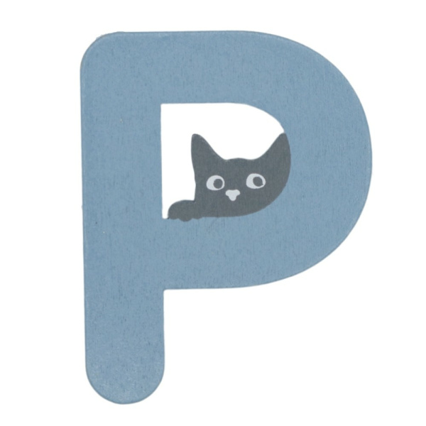 Houten Kattenletter "P" Blauw