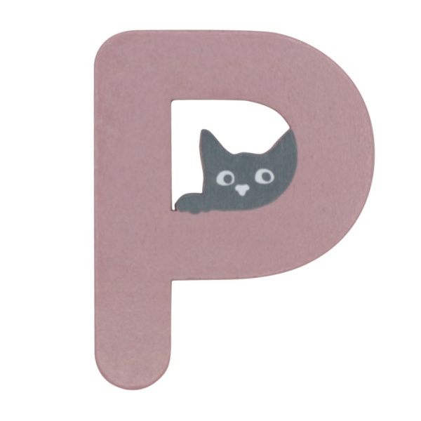 Houten Kattenletter "P" Roze