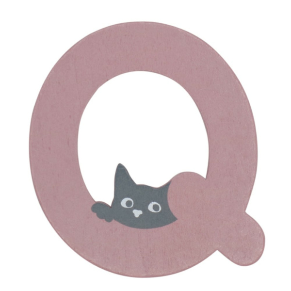Houten Kattenletter "Q" Roze