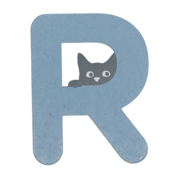 Houten Kattenletter "R" Blauw