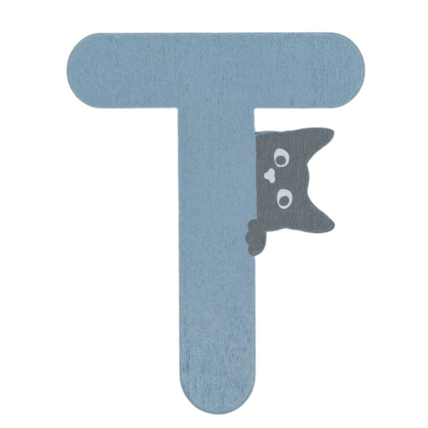 Houten Kattenletter "T" Blauw