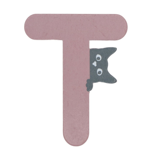 Houten Kattenletter "T" Roze