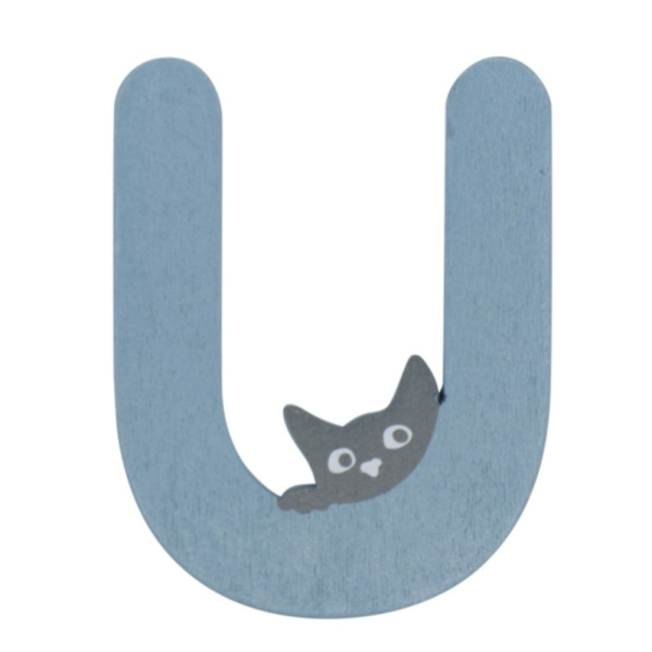 Houten Kattenletter "U" Blauw