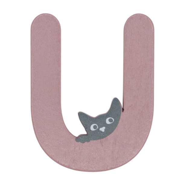 Houten Kattenletter "U" Roze