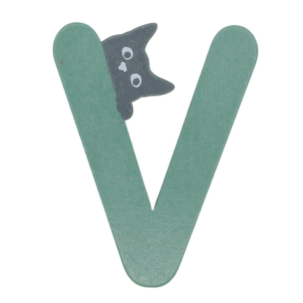 Houten Kattenletter "V" Groen