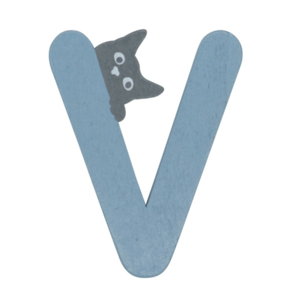 Houten Kattenletter "V" Blauw