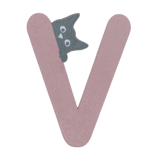 Houten Kattenletter "V" Roze