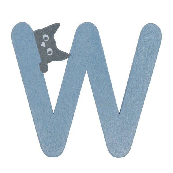 Houten Kattenletter "W" Blauw