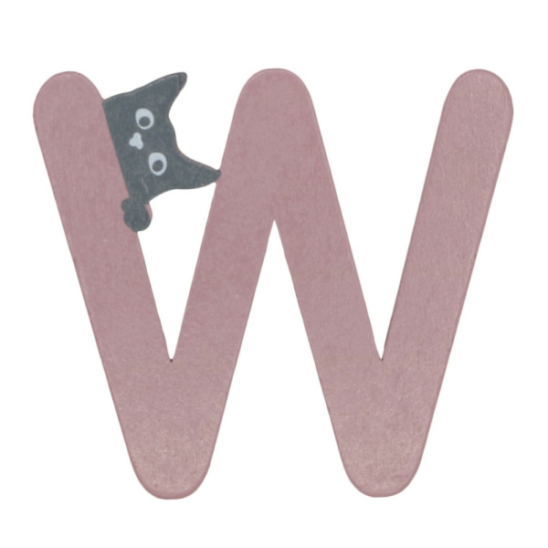 Houten Kattenletter "W" Roze