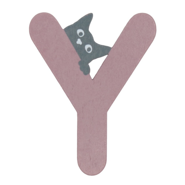 Houten Kattenletter "Y" Roze