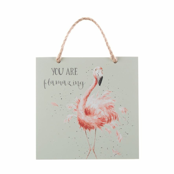 Wrendale Houten Bordje Flamingo "Pretty in Pink"