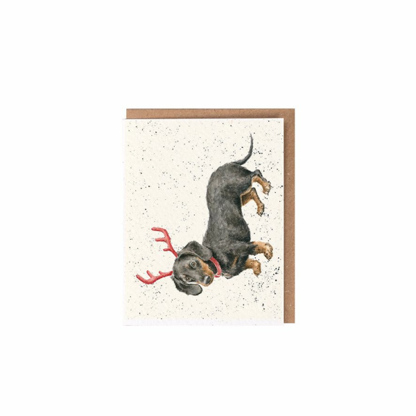 Wrendale Kerst Mini Card "Dachshund Through the Snow"