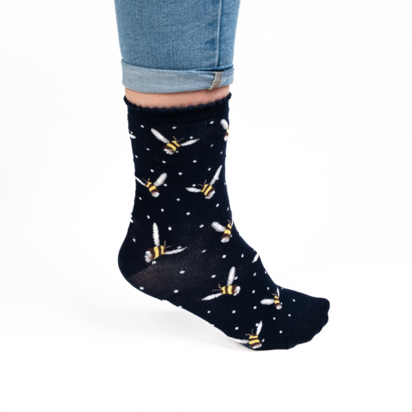 Wrendale Bamboe Sokken Navy "Busy Bee"