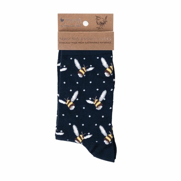 Wrendale Bamboe Sokken Navy "Busy Bee" - Afbeelding 2