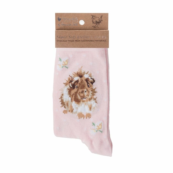 Wrendale Bamboe Sokken Pink "Grinny Pig" - Afbeelding 2