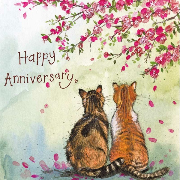 Alex Clark 14x14cm Wenskaart - Cats & Blossom