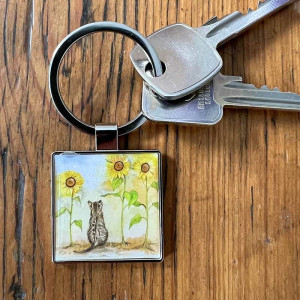 Alex Clark Sleutelhanger "Cat and Sunflowers"
