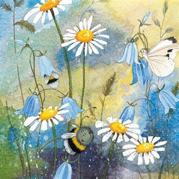 Alex Clark 14x14cm Wenskaart - Bee & Daisies