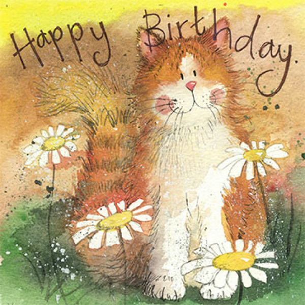 Alex Clark 14x14cm Wenskaart - Cat and Daisies