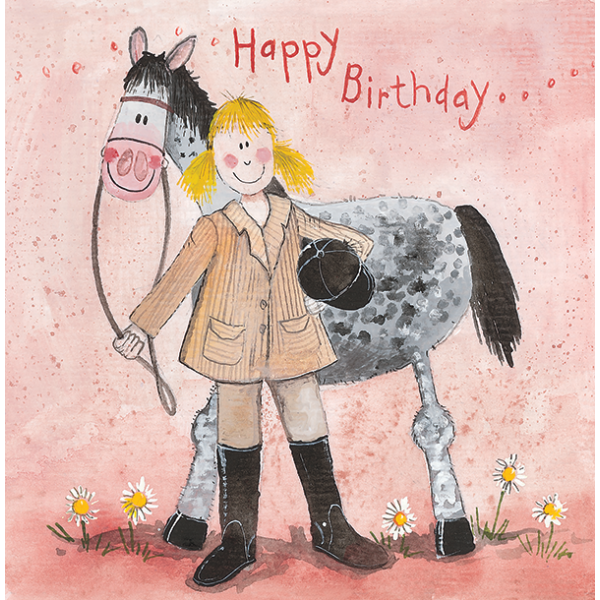 Alex Clark 14x14cm Wenskaart - Girl & Horse