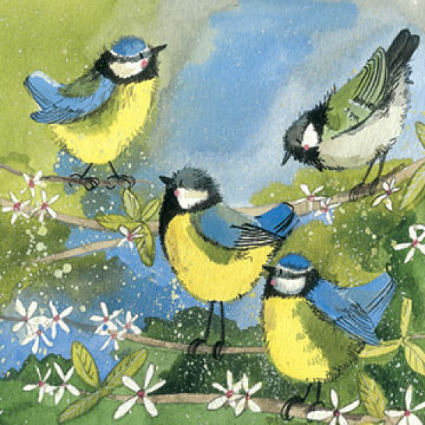 Alex Clark 14x14cm Wenskaart - Great Tits