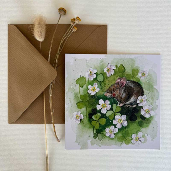 Alex Clark 14x14cm Wenskaart - Wood Mouse & Wood Sorrel
