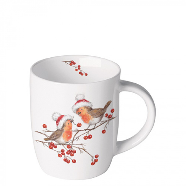 Ambiente mok 200ml - Christmas Robins White