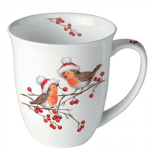 Ambiente mok 400ml - Christmas Robins White