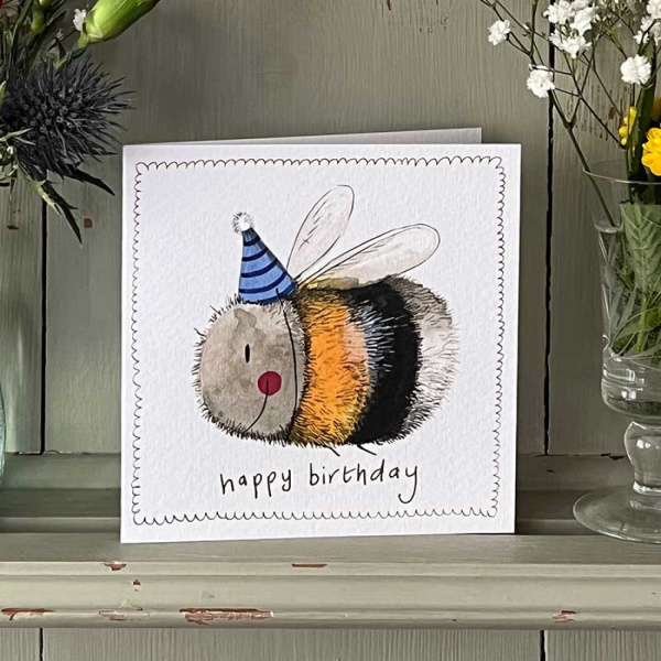 Alex Clark 12x12cm Wenskaart - Bee and Blue Party Hat