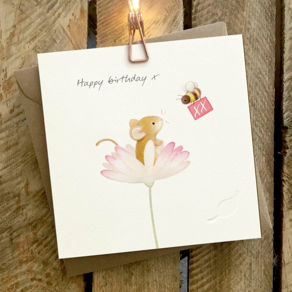 Ginger Betty 14,5x14,5cm Wenskaart - Mouse in Flower & Bee