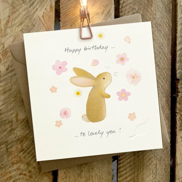 Ginger Betty 14,5x14,5cm Wenskaart - Rabbit & Flowers