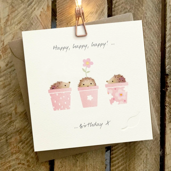 Ginger Betty 14,5x14,5cm Wenskaart - Happy, Happy, Happy Birthday