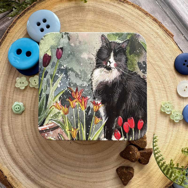 Alex Clark (Square) Blikje - Cat and Tulips